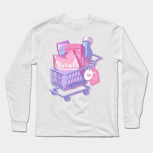 The cute shopping cart and some snacks (pastel yellow background) Long Sleeve T-Shirt